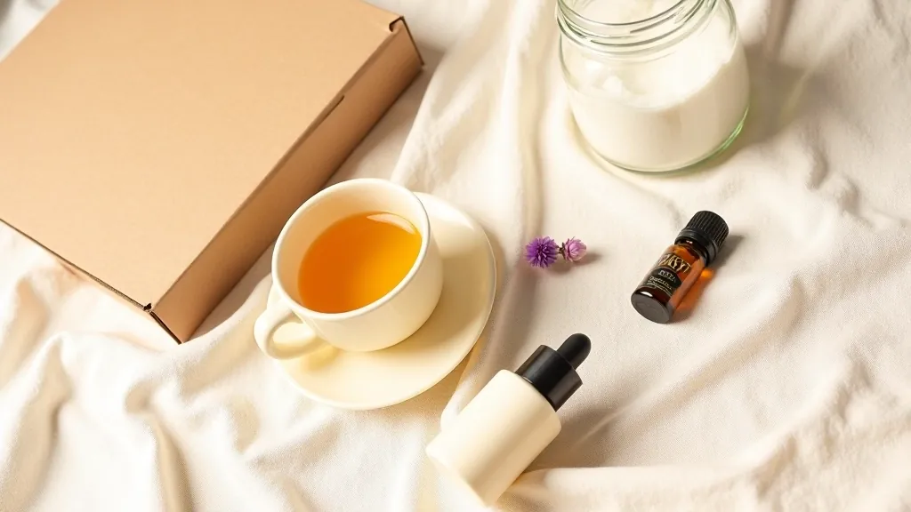 Detailní fotografie všech produktů z Serenity Starter Box uspořádaných na přírodním lnu